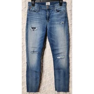 Hudson Jeans Womens 28 Shine Mid Rise Ankle Straight Raw‎ Hem Light Distressed